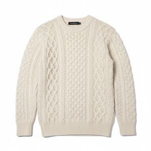 Irelands Eye S Virgin Wool Fisherman Sweater Cable Knit Ivory Crew Neck Cabin